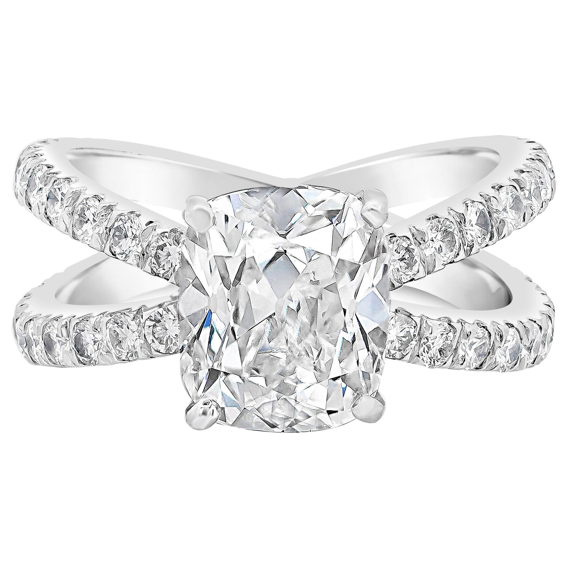 GIA Certified Cushion Cut Diamond Split-Shank Engagement Ring