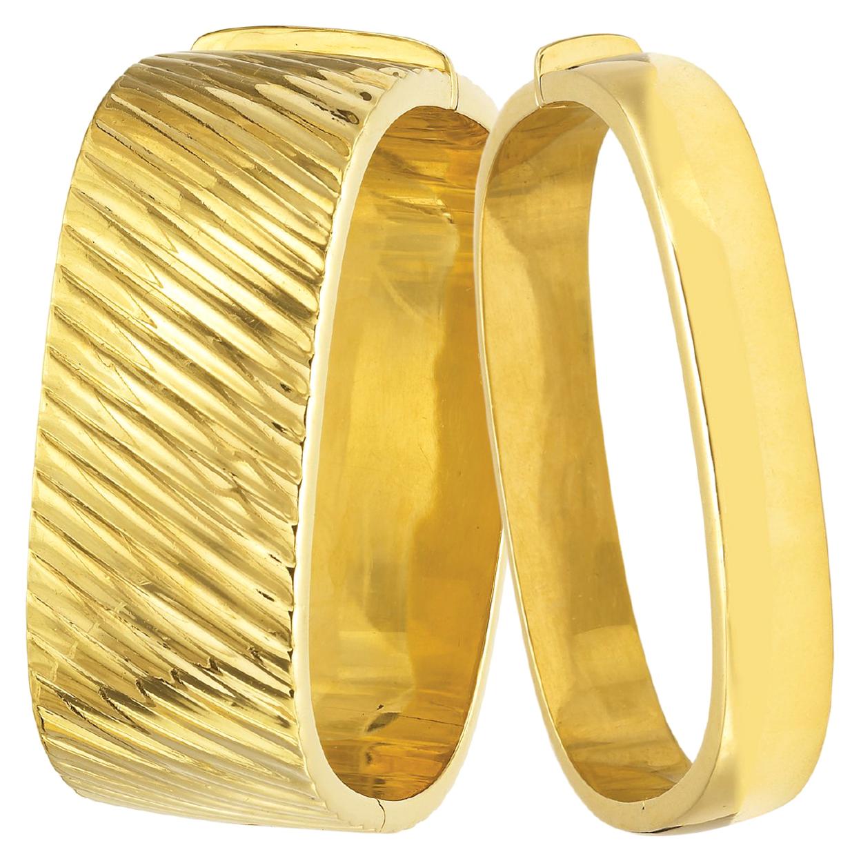 14 Karat Italian Yellow Gold Polished Bangle Bracelets