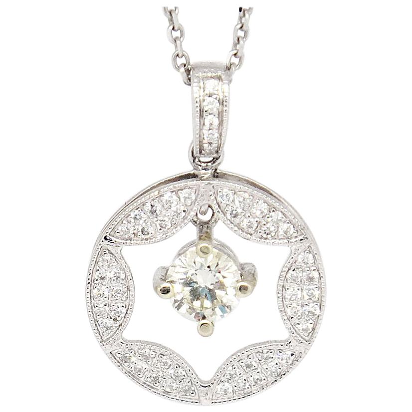 14 Karat Gold Si1-Si2, G--J, 0.60 Carat Diamond Circle of Life Necklace Long For Sale