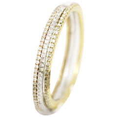 Triple Stacked 18 Karat Multitone Gold 1.5 Carat Diamond Wedding Band Ring