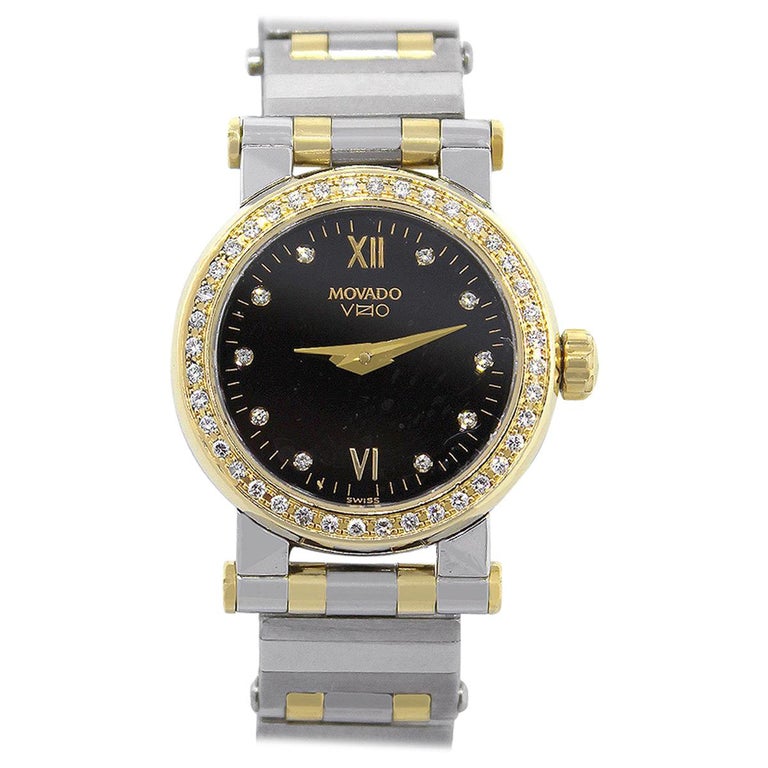 Movado Vizio Black Dial Diamond Bezel Ladies Watch For Sale at 1stDibs
