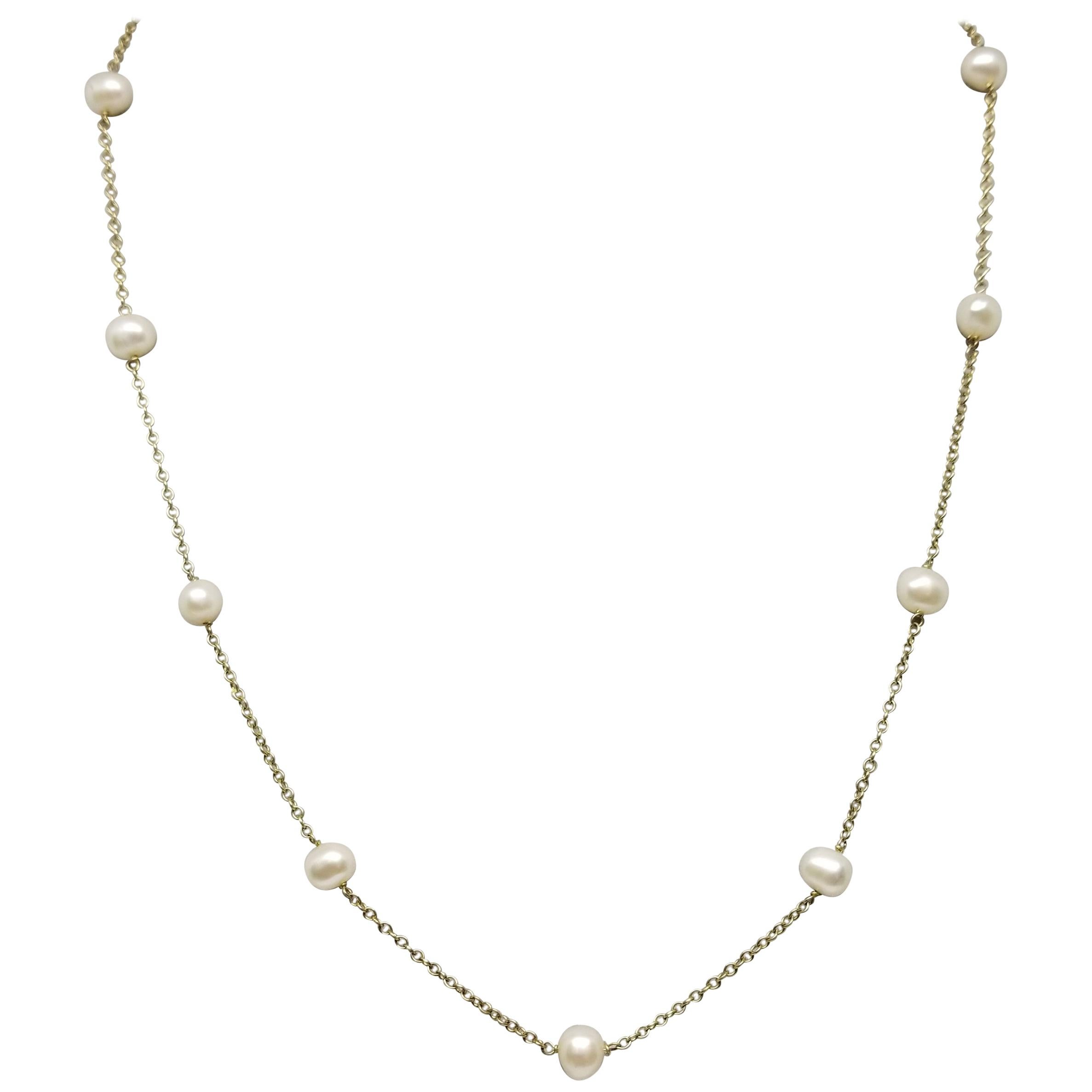 10 Karat "Pearl and Chain" Necklace For Sale