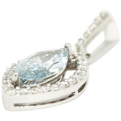 Custom GIA 18k White Gold, VS1, 1.25tcw Fancy Intense Green Blue Diamond Pendant