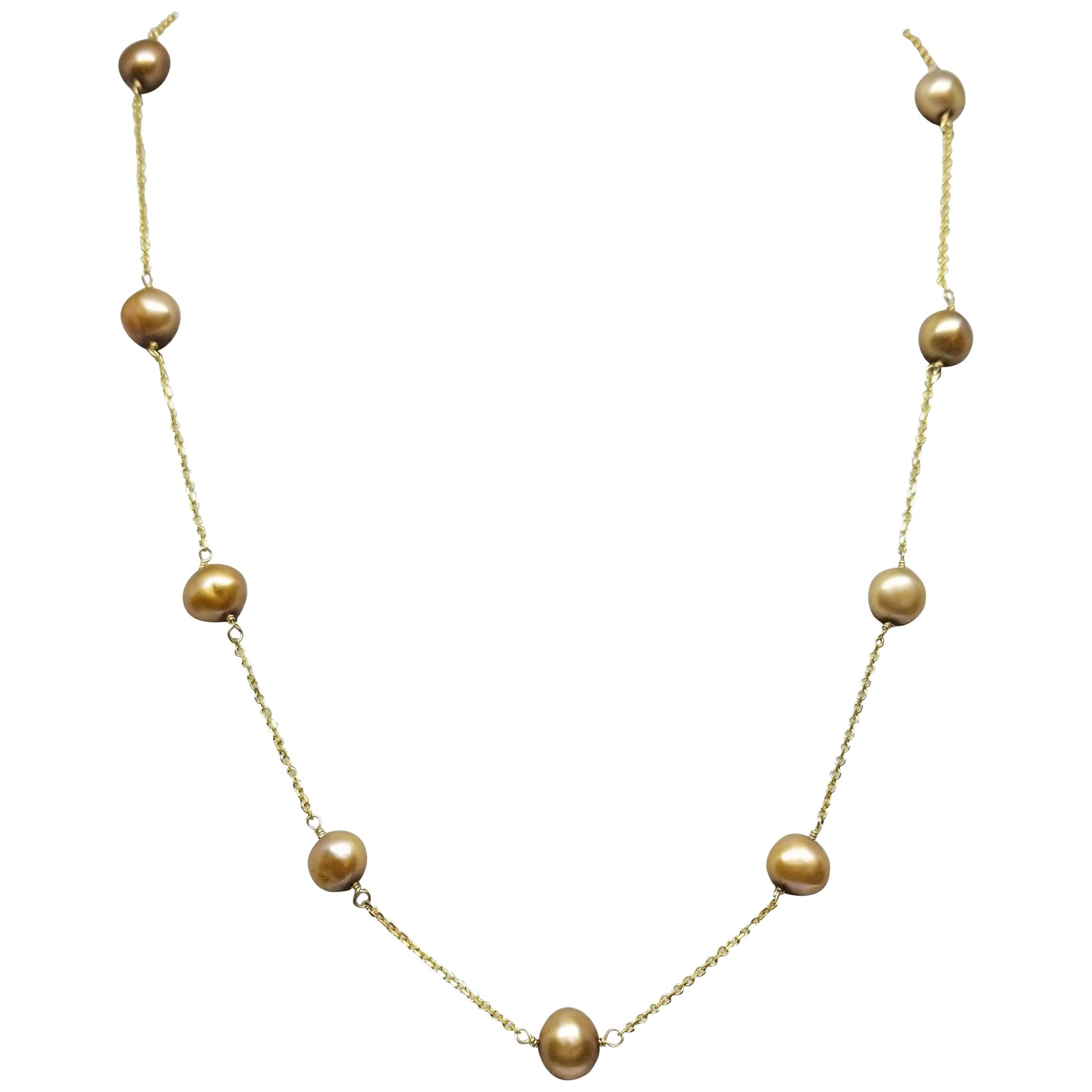 14 Karat "Pearl and Chain" Necklace with Fresh Water Golden Pearls