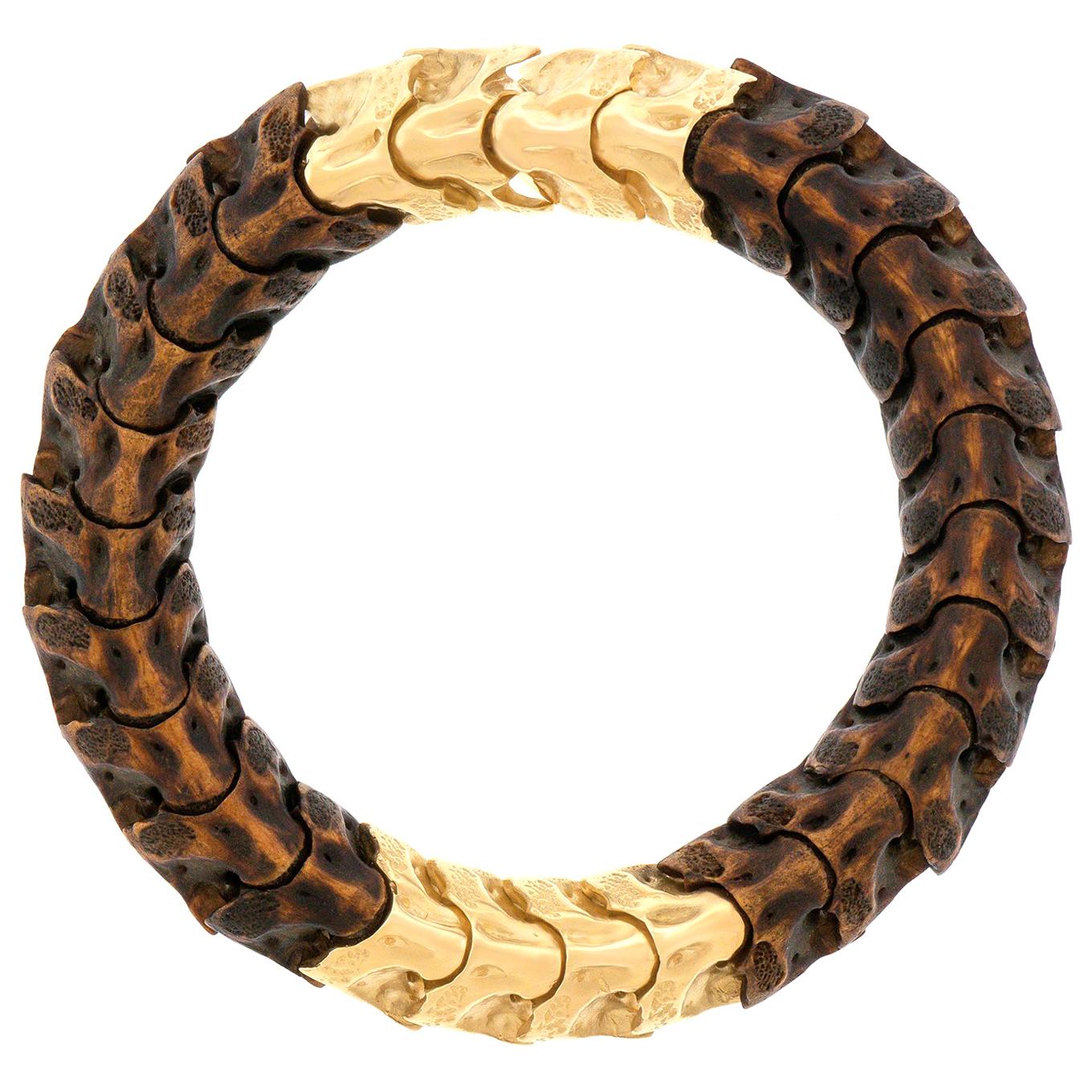 Snake Vertebrae and Gold Bracelet by Dan Telleen 18k c1992 Vail, Colorado