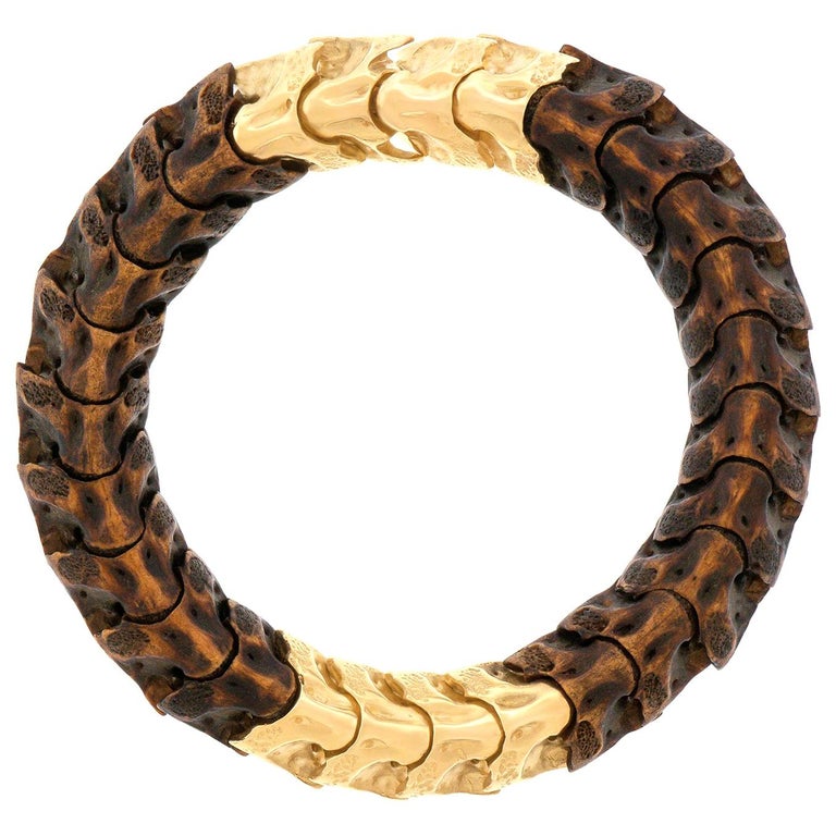 Snake Vertebrae and Gold Bracelet by Dan Telleen 18k c1992 Vail, Colorado at 1stDibs