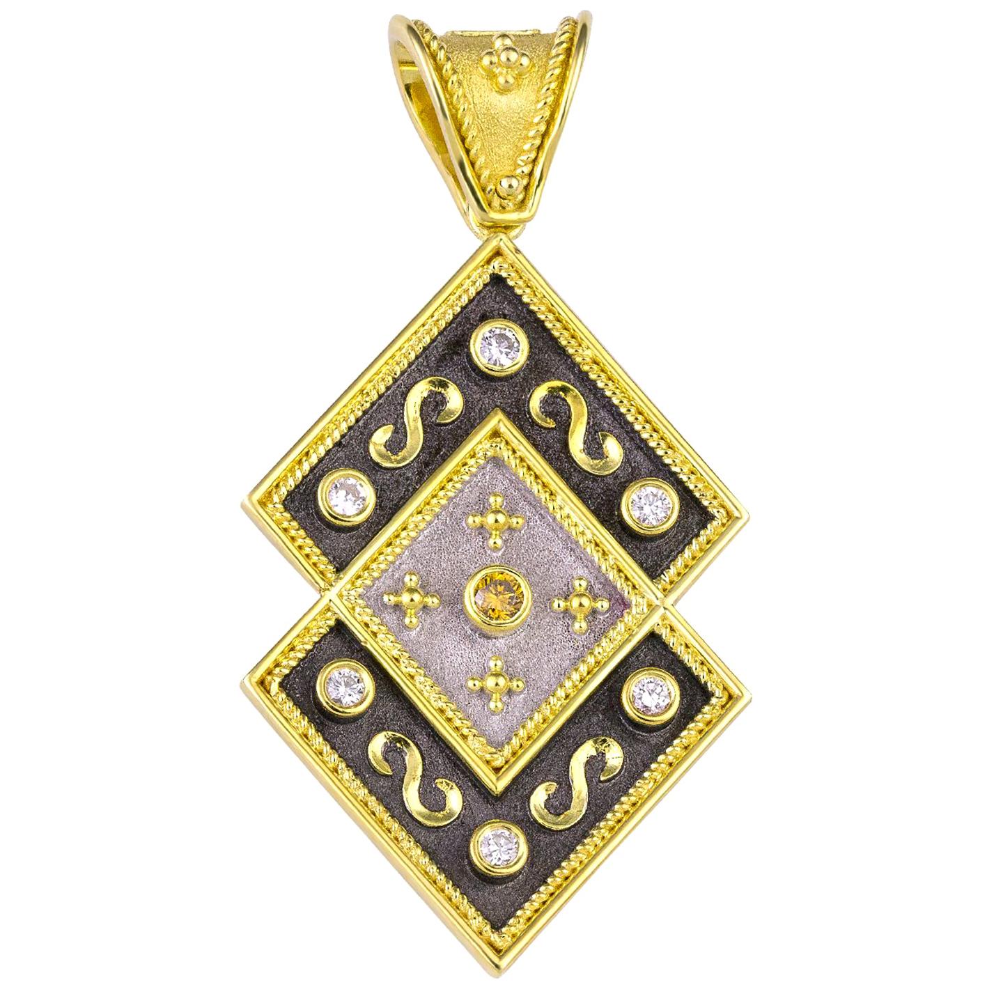 Georgios Collections 18 Karat Gold Diamond and Coin Reversible Pendant