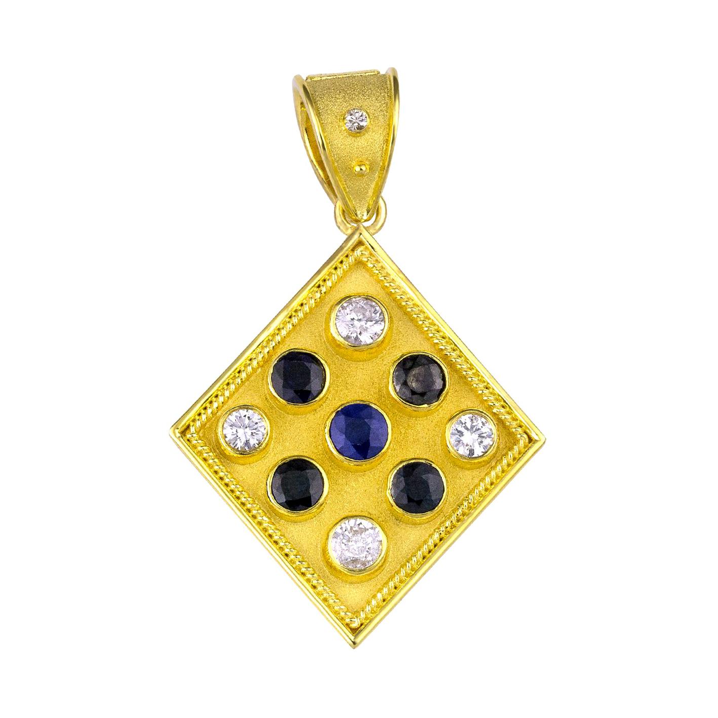 Georgios Collections Reversible 18 Karat Gold Sapphire and Diamond Coin Pendant For Sale