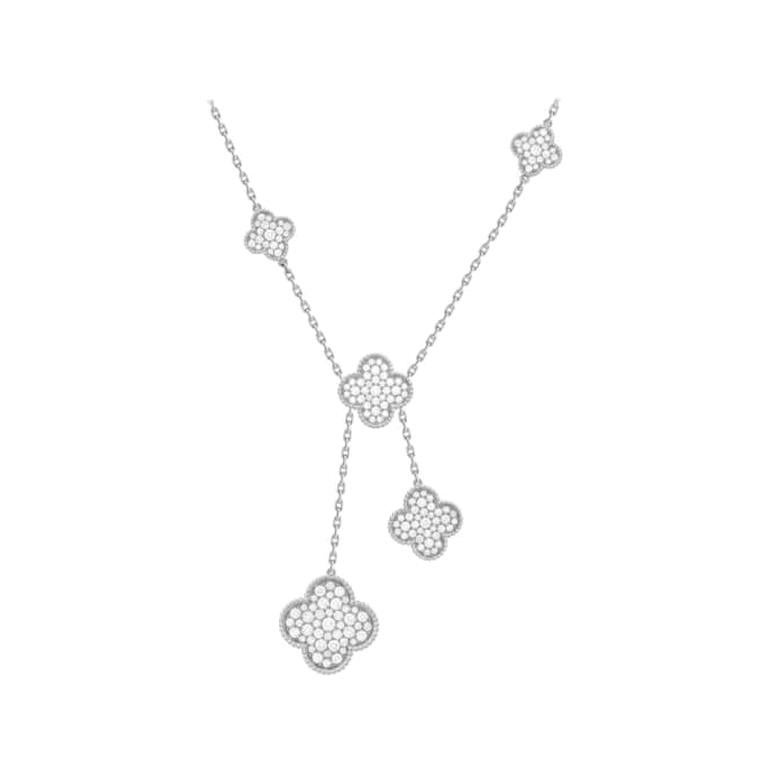 Van Cleef & Arpels Magic Alhambra Motifs White Gold Diamond Necklace For Sale