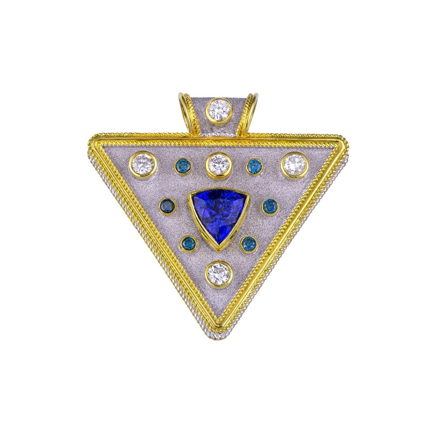 Georgios Collections 18 Karat Gold Tanzanite Blue and White Diamond Pendant For Sale