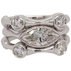 Ensemble de bague empilable en or blanc avec diamants ronds et marquises naturels incolores de 1,63 carat