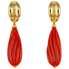 Vintage Tiffany & Co. Carved Coral Drop Earrings
