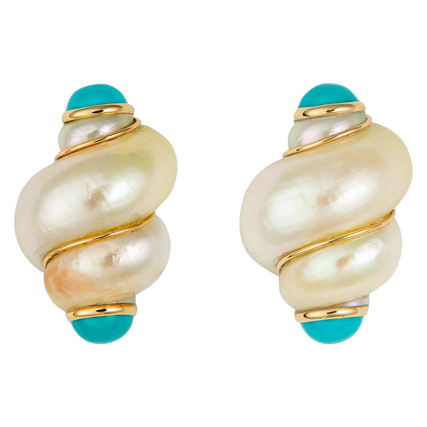 Mazza Bros. Turbo Shell and Turquoise Earrings
