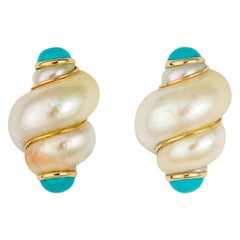 Mazza Bros. Turbo Shell and Turquoise Earrings