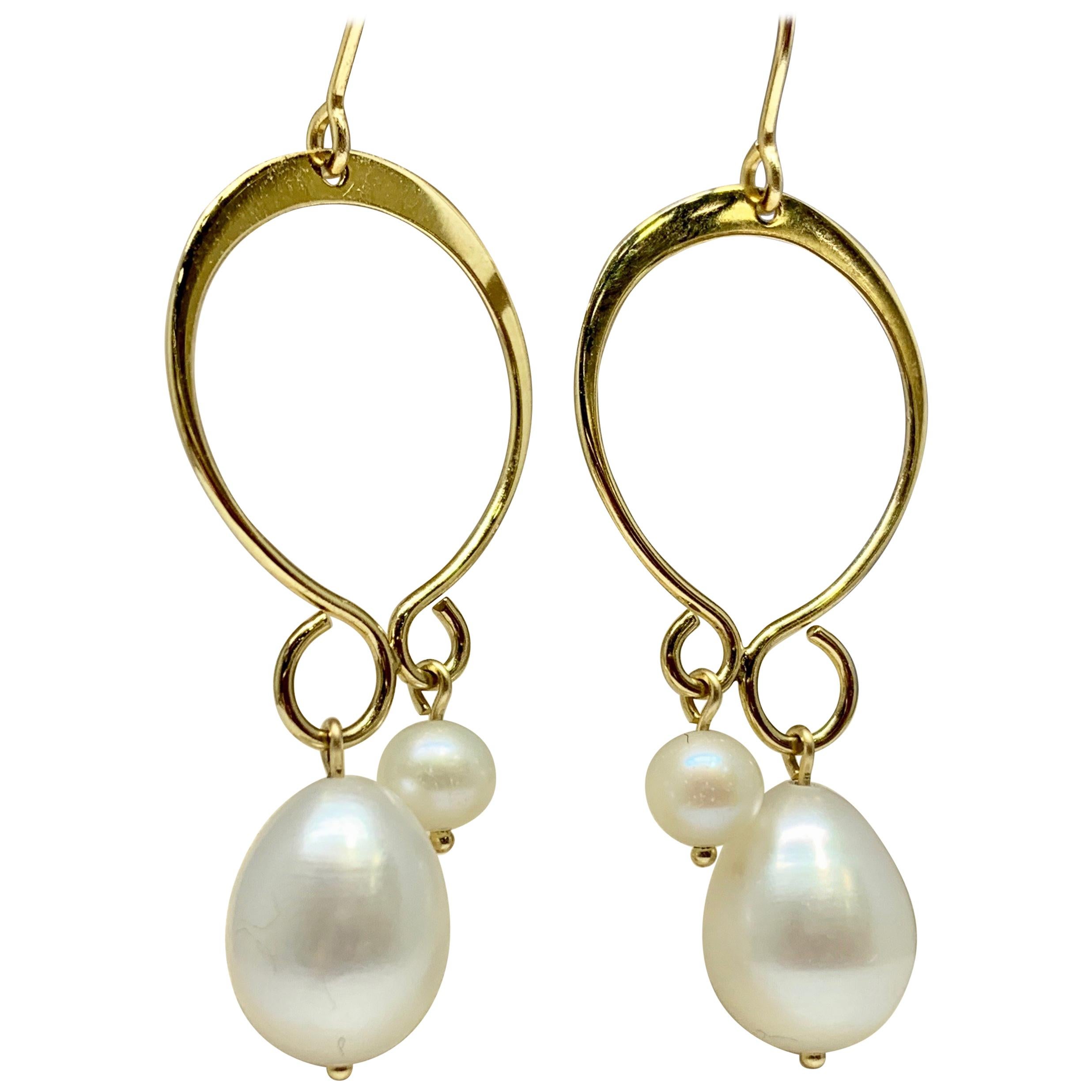 Yellow Gold Fancy Staggered Pearl Drop Earrings