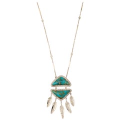 Pavé Diamond Turquoise and Feather Dream Catcher Necklace