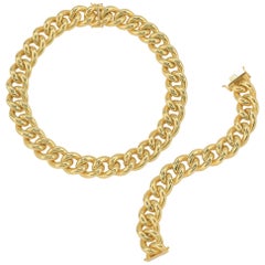 14 Karat Italian Yellow Gold Curb Link Necklace and Bracelet