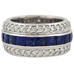 Contemporary 4.00 Total Carat Diamond and French Cut Sapphire Eternity Band