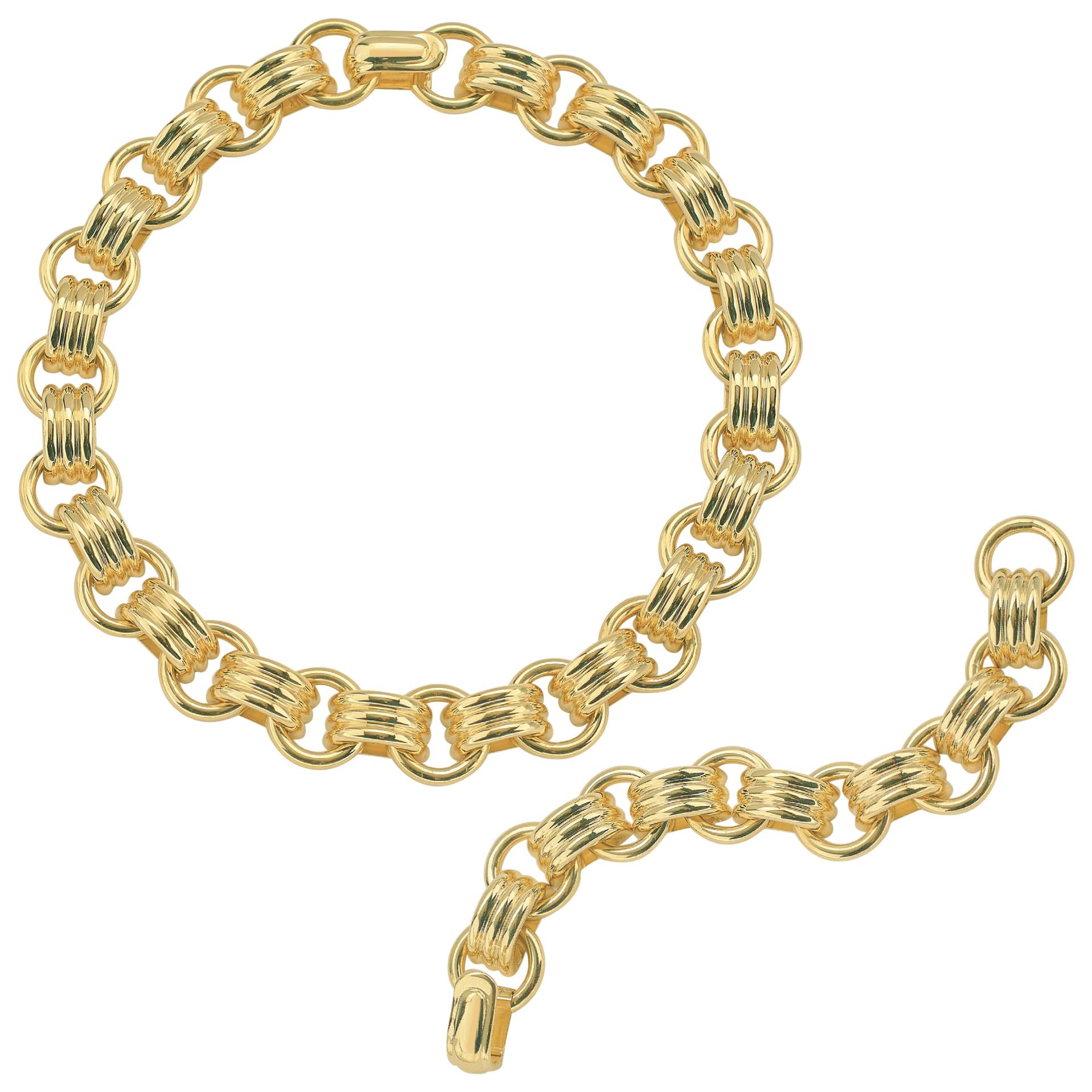 14 Karat Yellow Gold Italian Gold Custom Link Necklace and Bracelet