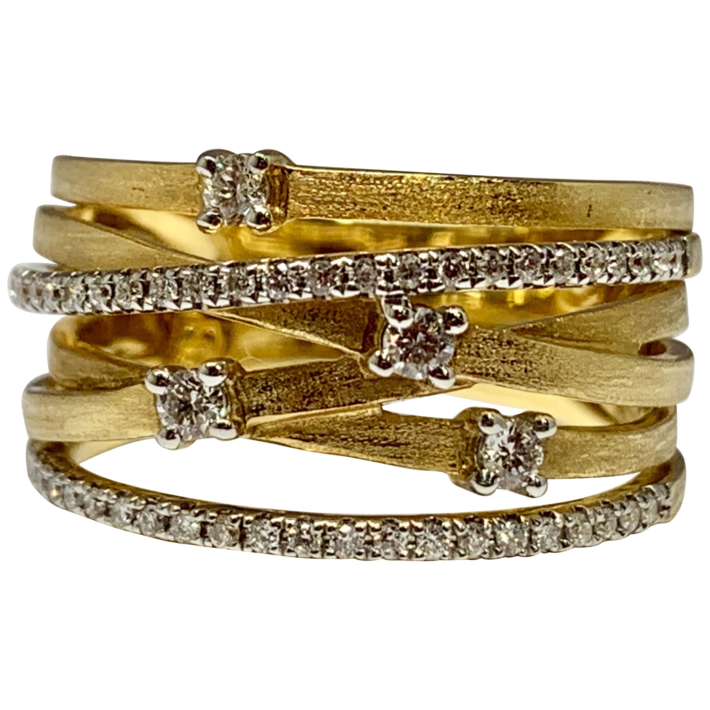 Yellow Gold Intertwined 0.37 Carat Diamond Cocktail Ring
