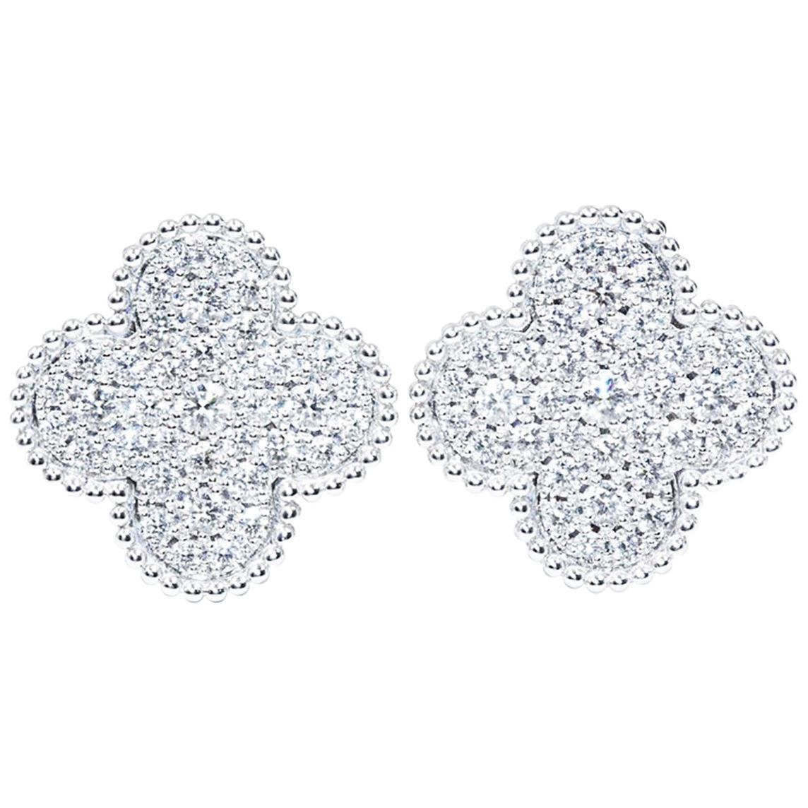 Van Cleef & Arpels White Gold Magic Alhambra Diamond Earrings For Sale