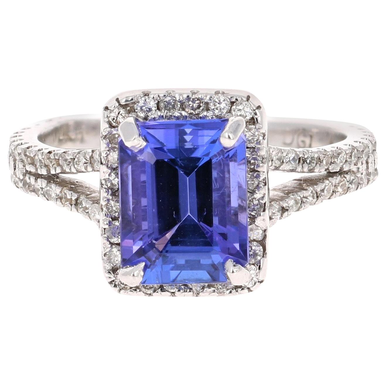 2.65 Carat Emerald Cut Tanzanite Diamond 14 Karat White Gold Engagement Ring