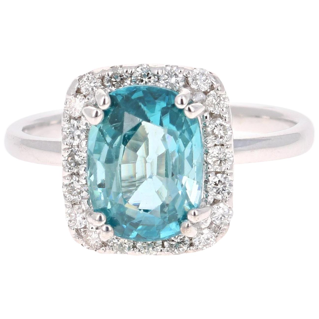 4.28 Carat Blue Zircon Diamond 14 Karat White Gold Ring For Sale