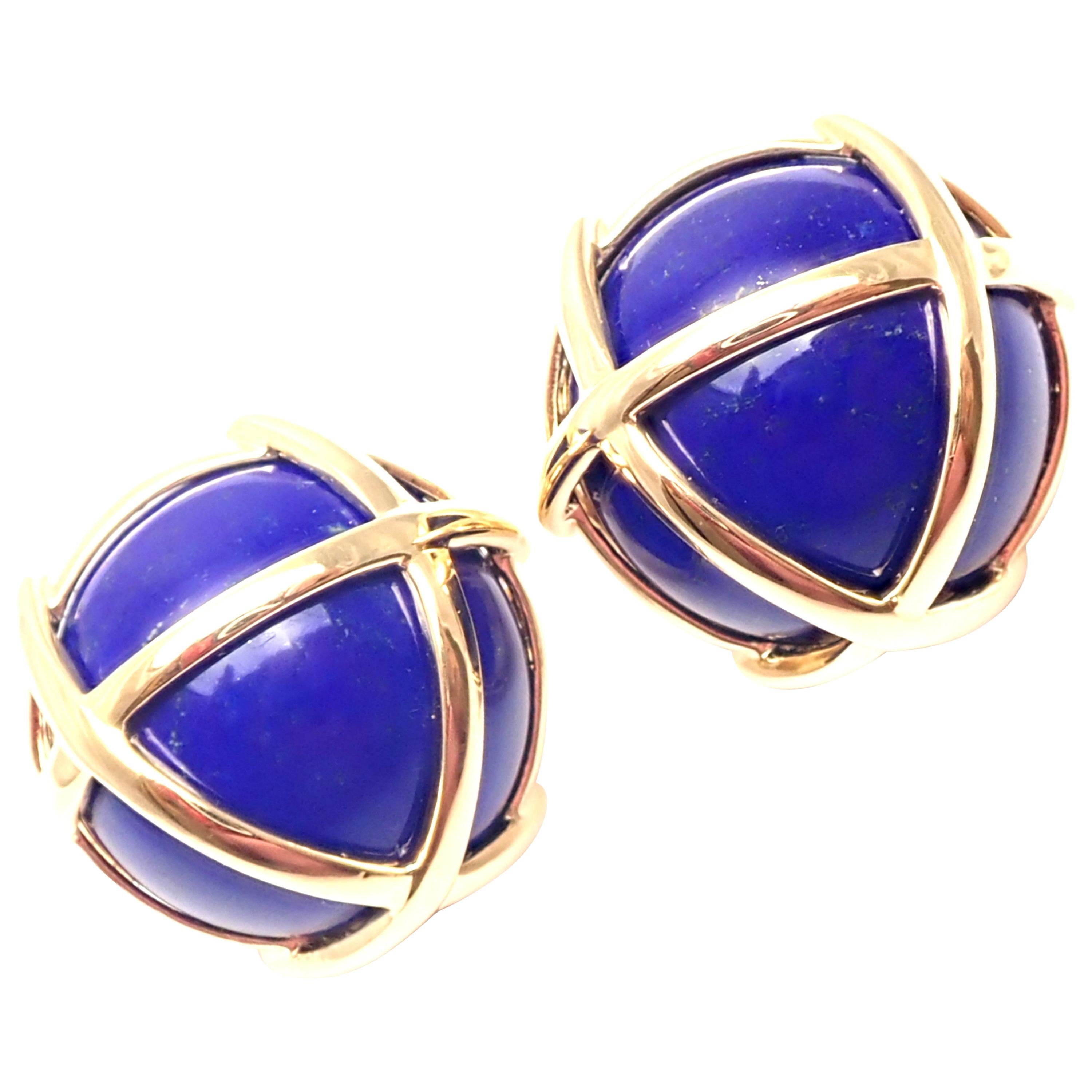 Verdura Caged Lapis Lazuli Yellow Gold Earrings