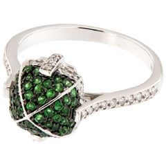 Goshwara 18 Karat White Gold Sugarloaf Tsavorite Diamond Ring