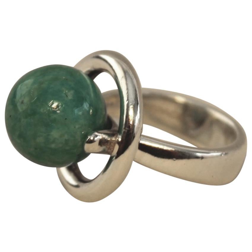 Hans Hansen Sterling Silver Modernist Ring with Amazonite Ball(Size 6) For Sale