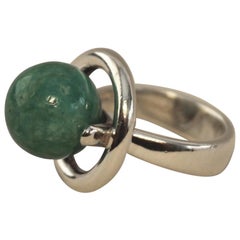 Hans Hansen Sterling Silver Modernist Ring with Amazonite Ball(Size 6)