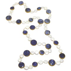 Decadent Jewels Sodalite Fresh Water Pearl in Copper Long Necklace