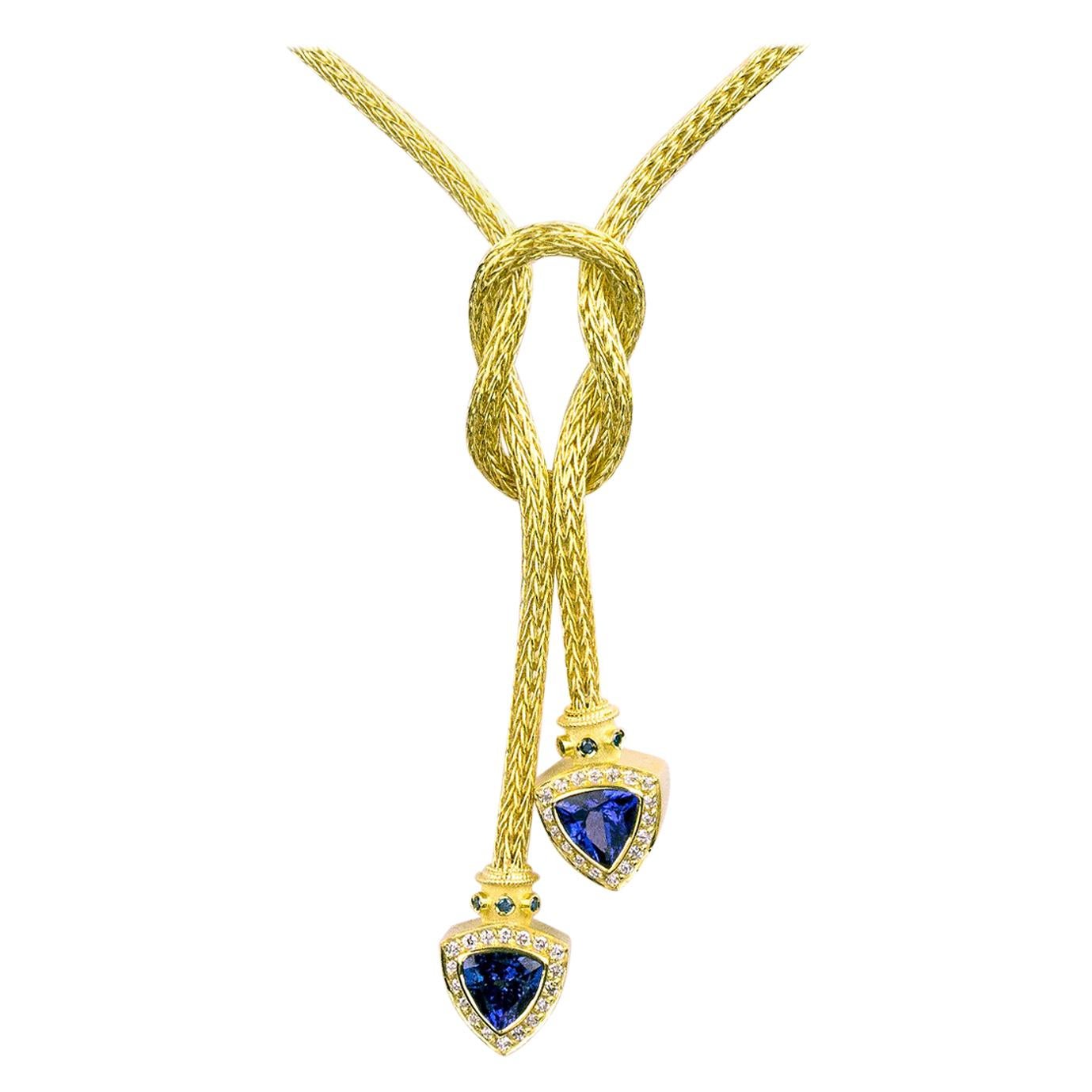 Georgios Collections 18 Karat Gold Hand-Knitted Rope Necklace with Tanzanite