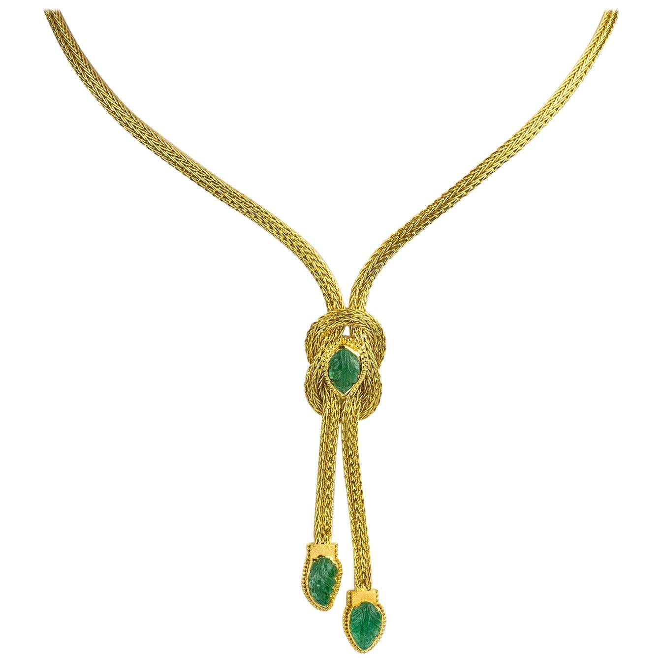 Georgios Collections 18 Karat Gold Pendant Rope Necklace with Emeralds For Sale