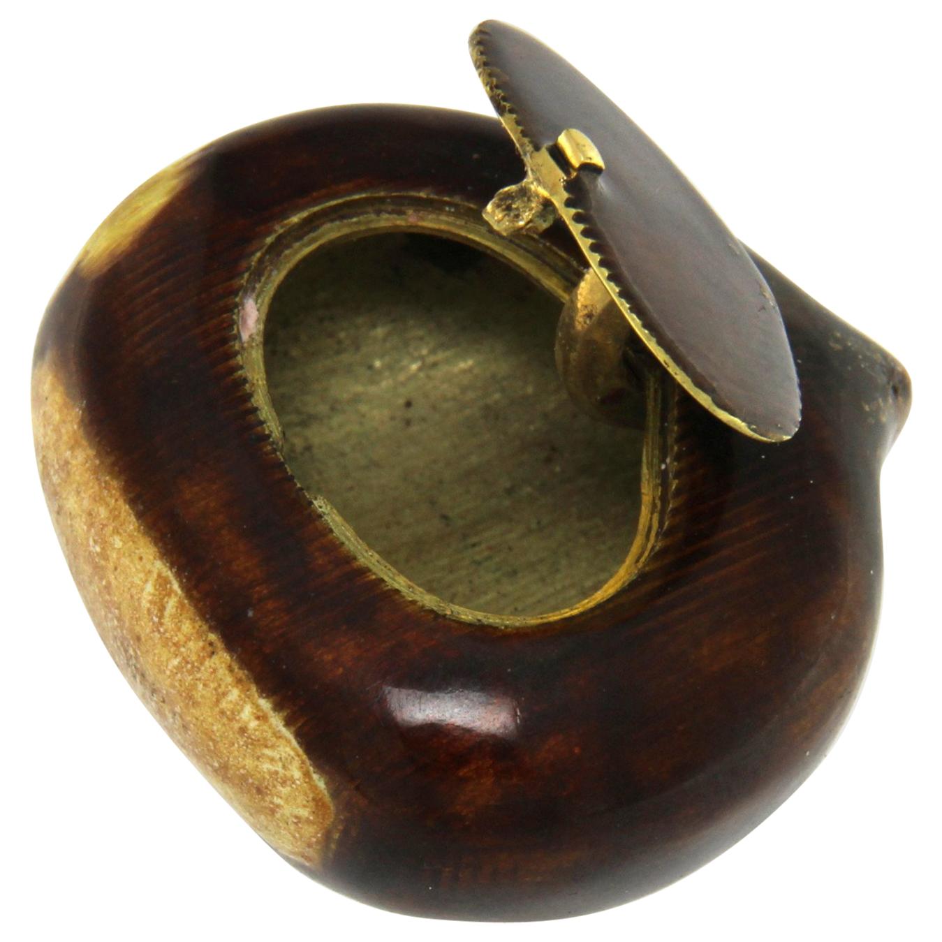 Unique 18K Chestnut-Shaped Pill Case with Enamel