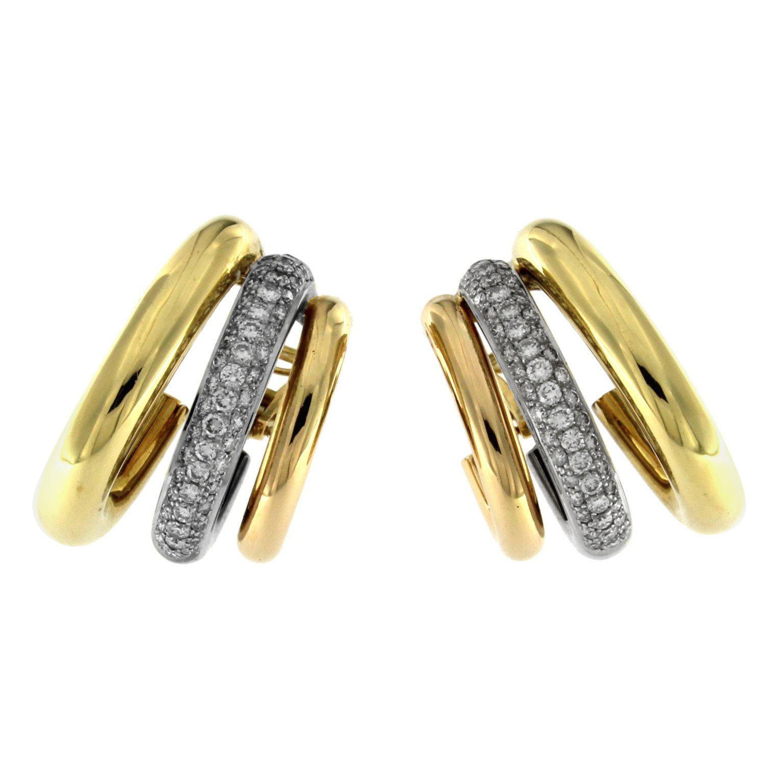 18 Karat Three-Color Earrings with 104 Diamonds For Sale