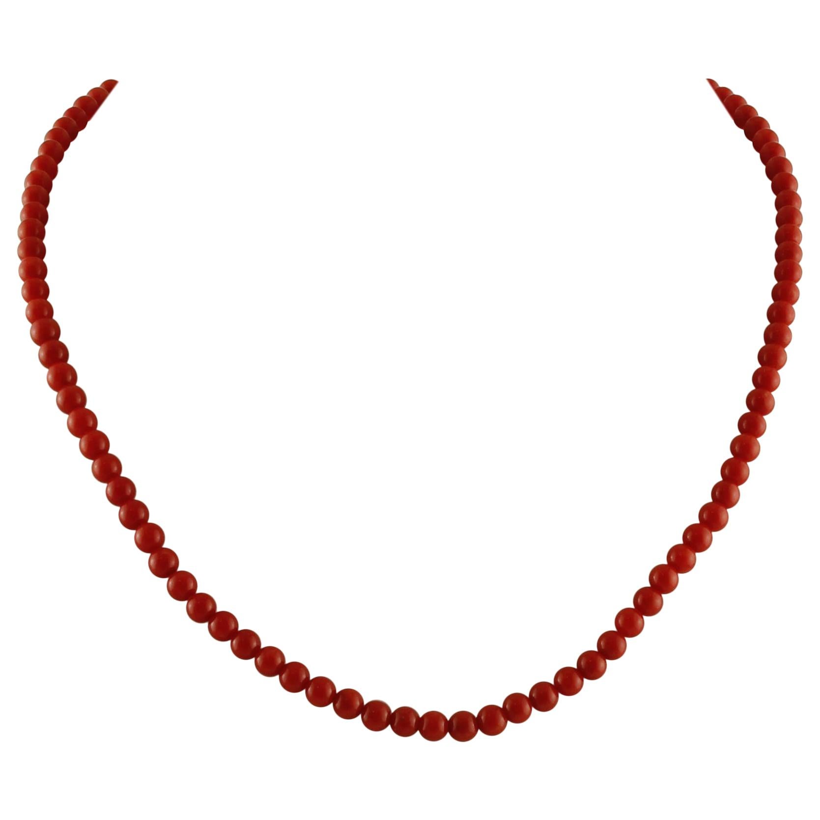 Beaded Coral Necklace with 18 Karat Yellow Gold Closure