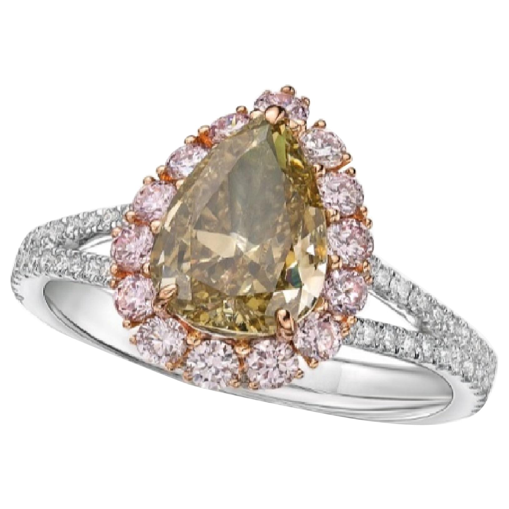 GIA Certified 2 Carat Fancy Grayish Greenish Yellow Diamond Ring For Sale
