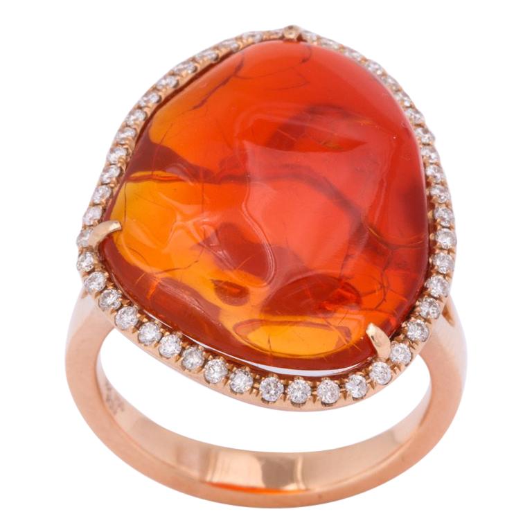 Fire Opal Gold Diamond Ring