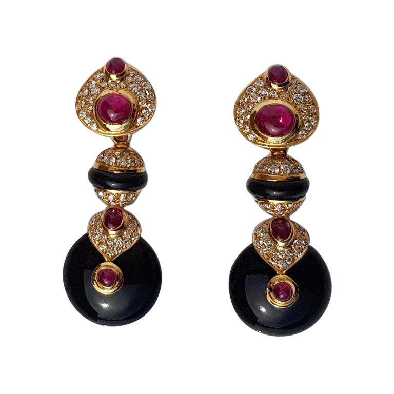 Fratelli Piccini Florence Ruby Onyx and Diamonds  Clip Earrings For Sale