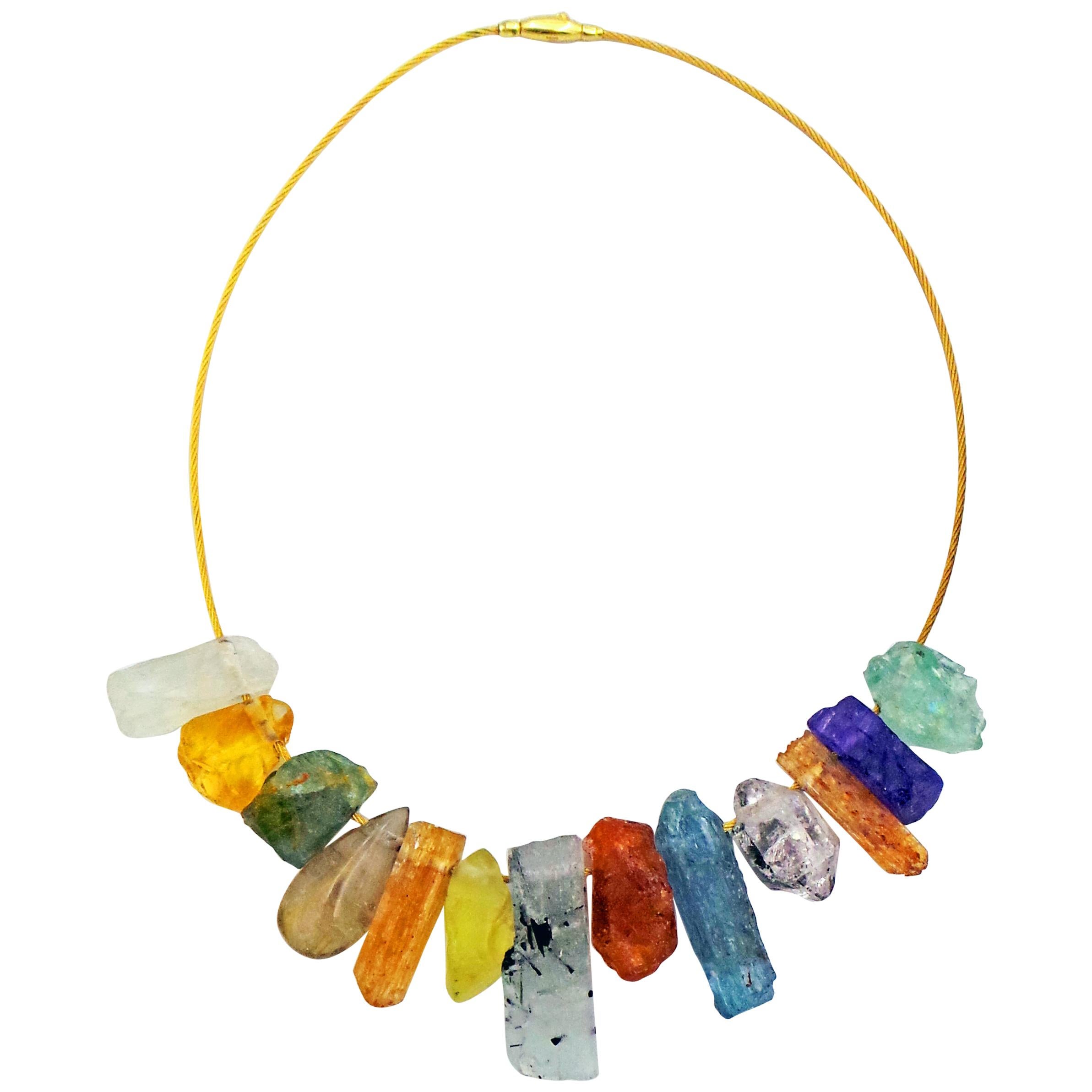 Multi-Gemstone Rough Crystal Statement Necklace