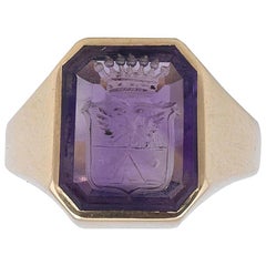 19th Century Gold Amethyst Seal Signet Ring