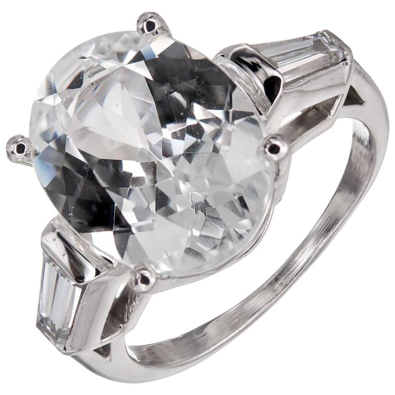 GIA Certified 6.98 Carat Oval White Sapphire Diamond Platinum Engagement Ring