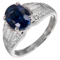 Retro GIA Certifie3.19 Carat Blue Sapphire Diamond Platinum Engagement Ring