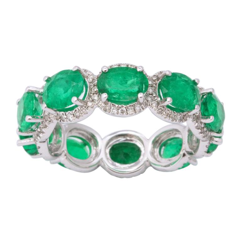 Oval Emerald and Diamond Halo Eternity Band Ring