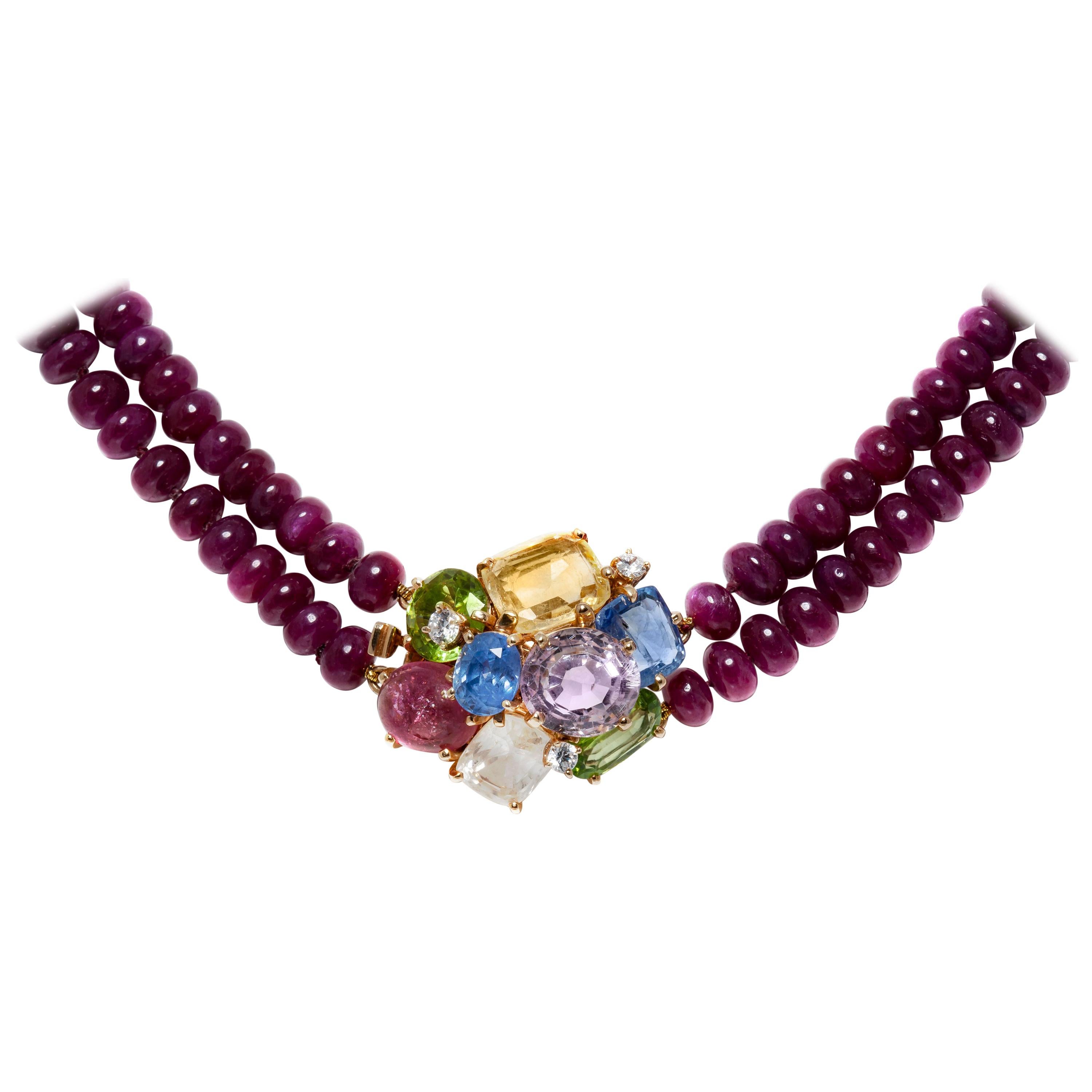 Seaman Schepps Ruby Beads Necklace For Sale