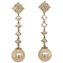 Day & Night Fancy Asscher cut Light Yellow Diamond South Sea Earrings 9.01 CTS