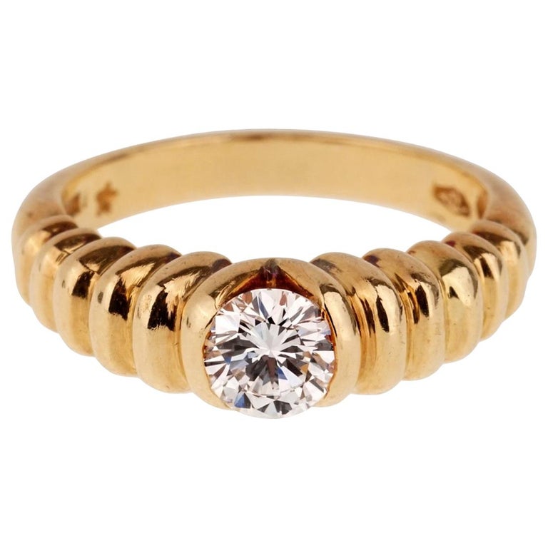 Bulgari Diamond Solitaire Gold Vintage Ring at 1stDibs