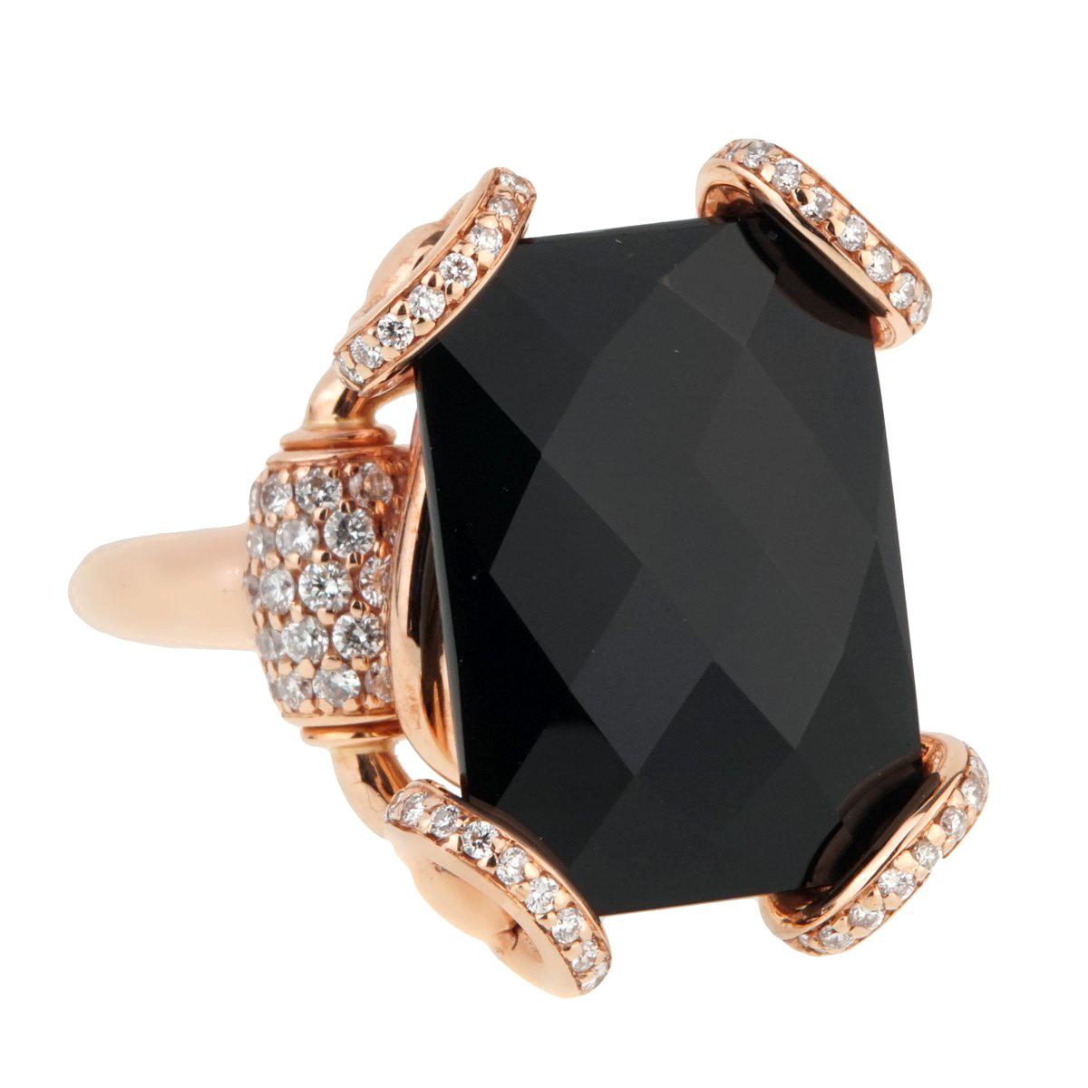 Gucci Horsebit Onyx Diamond Rose Gold Ring