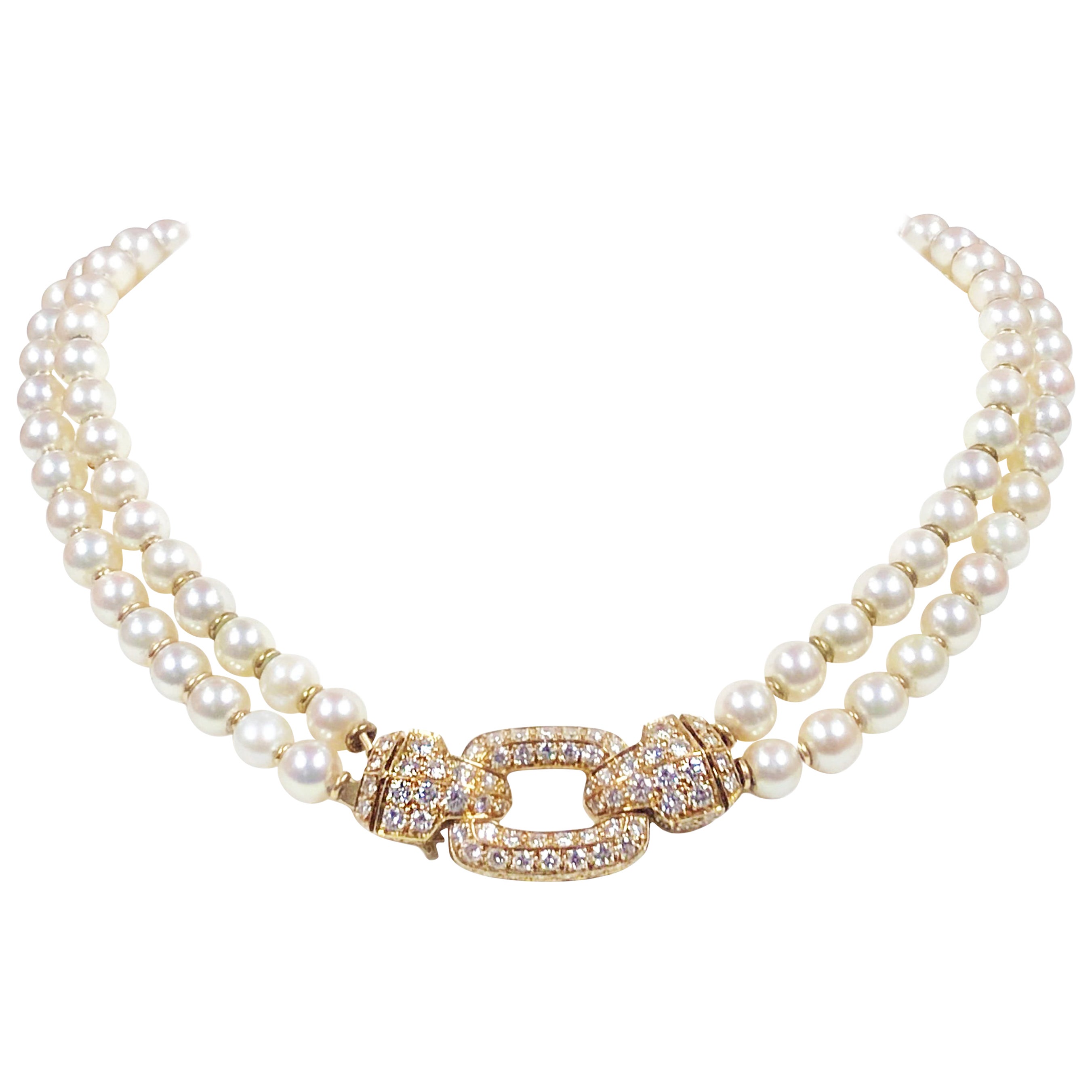 Buccellati Pearl Diamond Gold Double Strand Necklace at 1stDibs